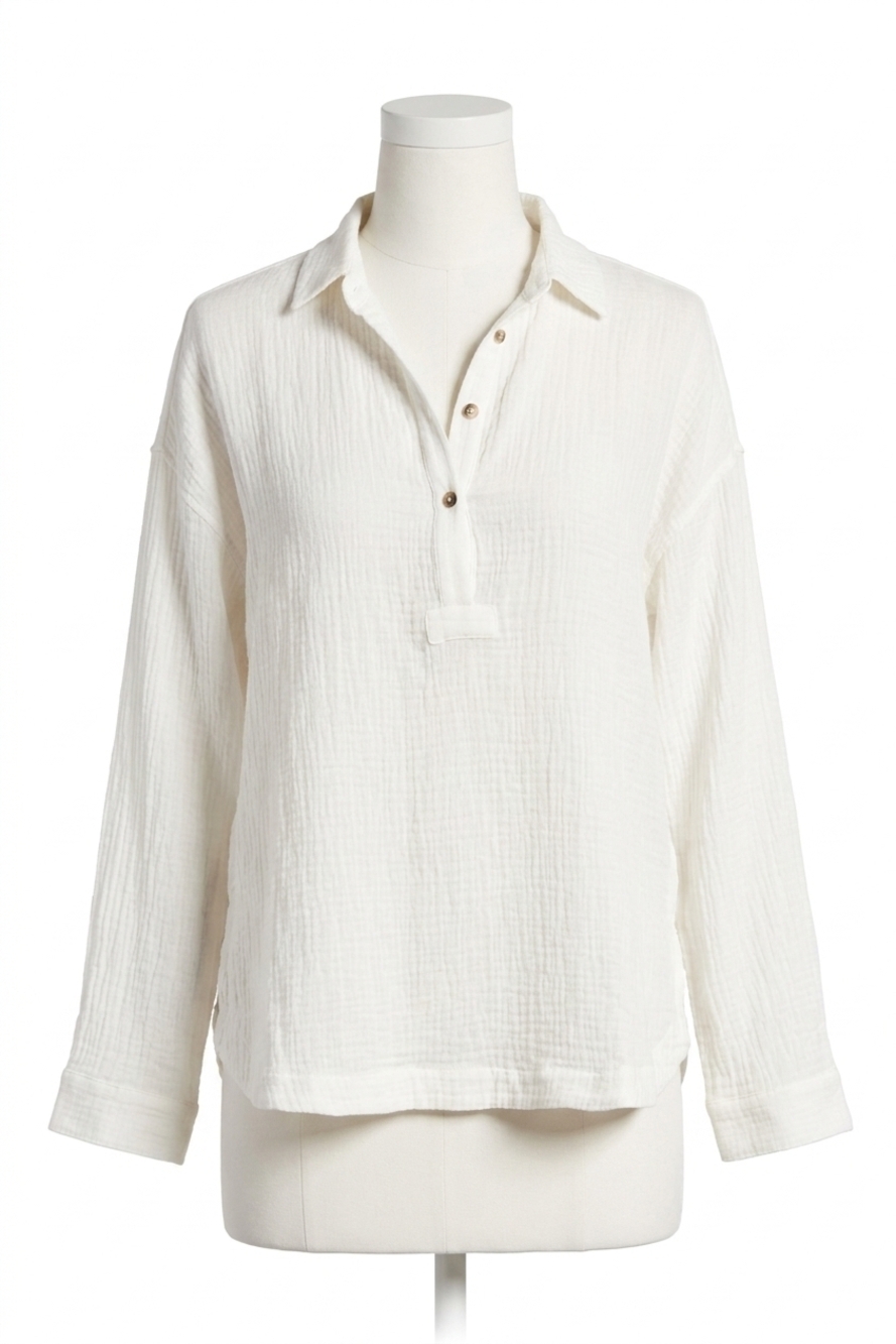 NEW PAPARAZZI double gauze pull-over long sleeve shirt in white